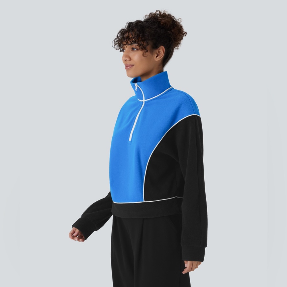 Stand Collar Half Zip Long Sleeve Color Block
Fleece Casual Sweatshirt - Picture 3 of 5